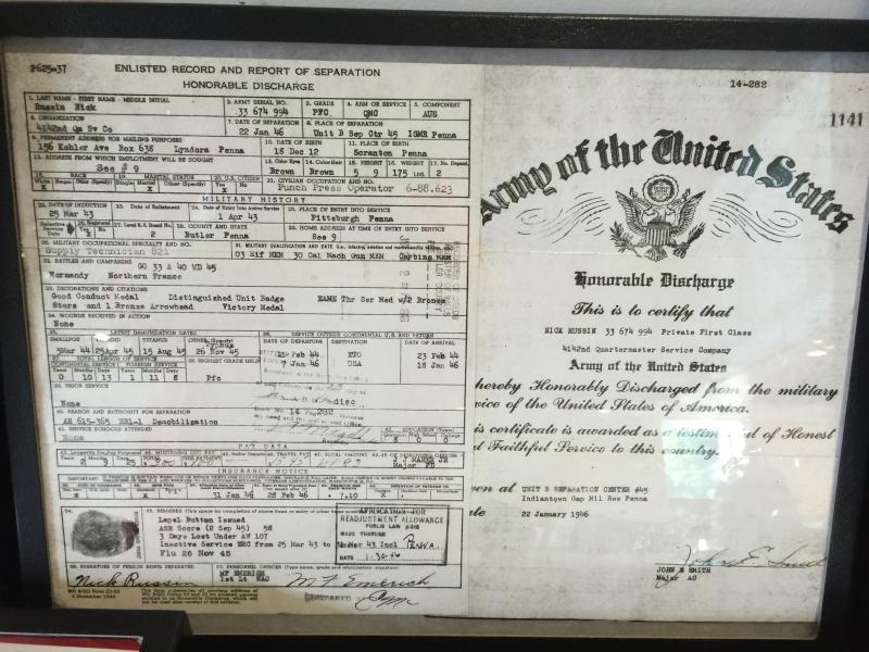 George123.245170745_std U.S. Army Honorary Discharge information for PFC Nicholas Russin, American hero on D-Day.