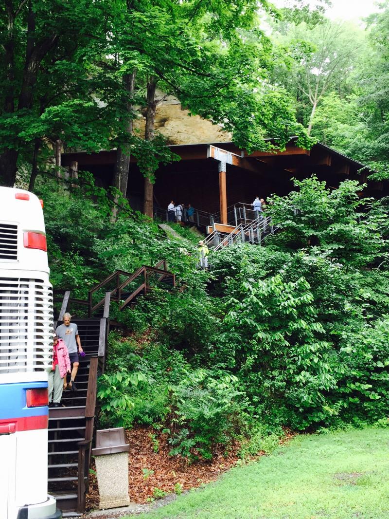 Steps.179114749_std Walking up (or DOWN!) the overhang reminds you of something out of Frank Lloyd Wright's Fallingwater! We all thought the beautiful wood structure was so exquisitely done! While we were there, there was a busload of people and many archaeology students also.